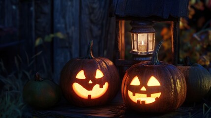 Obraz premium Spooky Jack-o'-Lanterns on Halloween Night