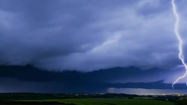 A dramatic portrayal intense thunderstorm complete lightning flashing clouds captured night sky powerful summer storm aly highlighting natural disasters climate change background beautiful black blue