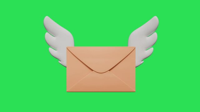 3d render motion design mail envelope icon send email message letter flying wings bird angel isolated transparent alpha channel background