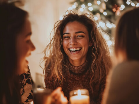 Confraterniza&ccedil;&atilde;o de Natal e Ano Novo! Amigos reunidos em uma festa vibrante, compartilhando risadas e brindando com bebidas. A foto captura a alegria e a amizade em um momento especial de celebra&ccedil;&atilde;o