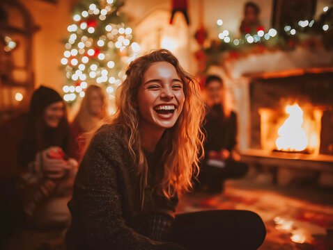Confraterniza&ccedil;&atilde;o de Natal e Ano Novo! Amigos reunidos em uma festa vibrante, compartilhando risadas e brindando com bebidas. A foto captura a alegria e a amizade em um momento especial de celebra&ccedil;&atilde;o