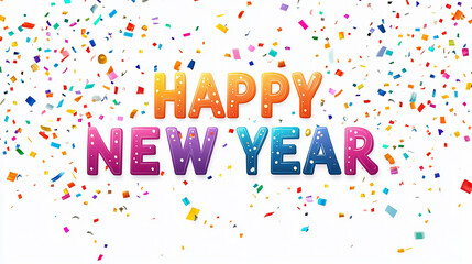 Bright HAPPY NEW YEAR text on white simple setting