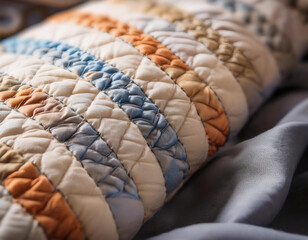 Obraz premium Close-Up of a Cotton Quilt with Patterned Stitching and Soft Fabric