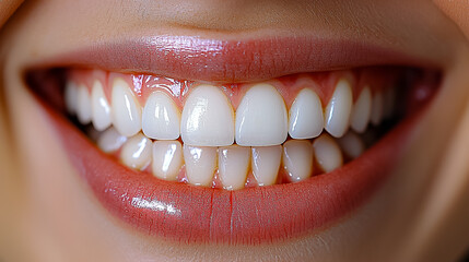 Fototapeta premium A close-up photo of a smiling person showing healthy white teeth