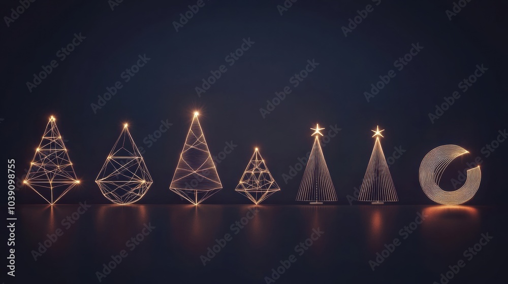 Aufkleber minimalist christmas symbols are outlined in glowing lines, creating an enchanting display of trees 