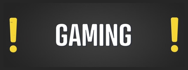 Gaming. A blackboard with white text. Illustration with grunge text style.