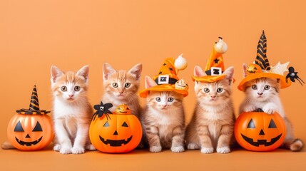 Fototapeta premium Halloween decorations, pumpkins, Cats, kittens, animals, pets, cats, cats, cats, cats, domestic, isolated, kittens, pets, fall, holiday, night, orange, Moon, scary, celebration, lantern, vector, evil,