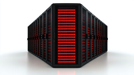 Fototapeta premium High tech server room with illuminated red lights, showcasing advanced firewall security systems. sleek design emphasizes modern technology and data protection.