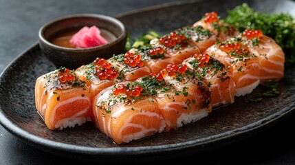Salmon Sushi Rolls with Red Caviar