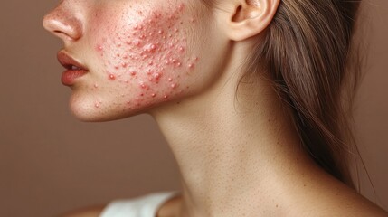Obraz premium Close-up of a woman's face with acne