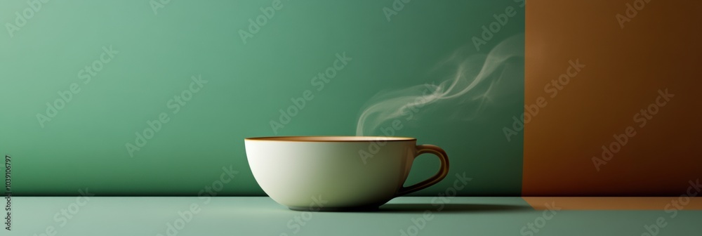 Poster the cup of tea releases gently curling steam, creating a serene atmosphere against a minimalist back