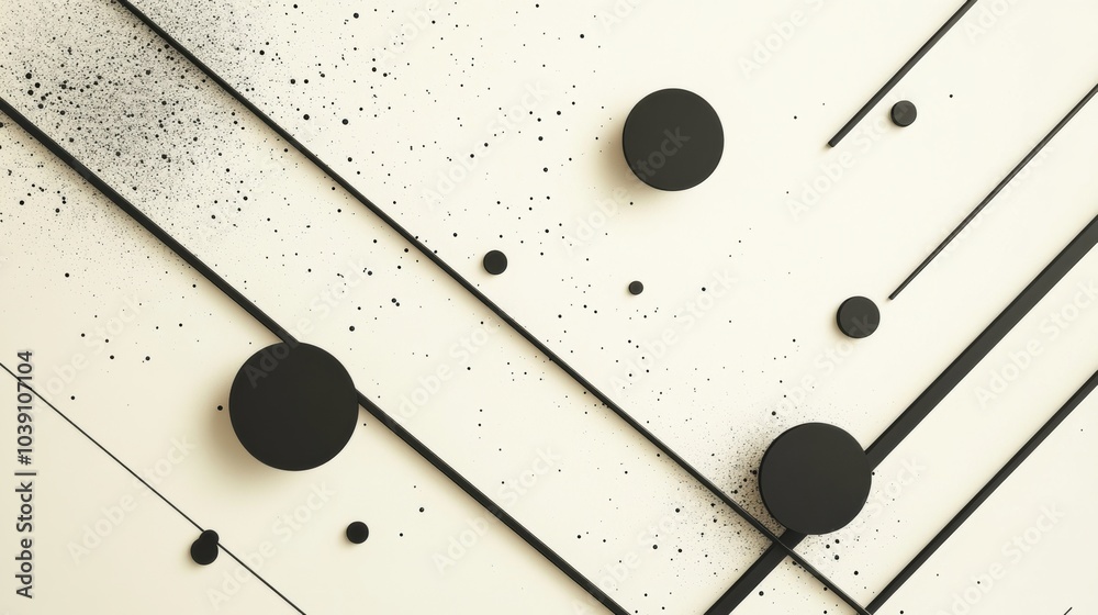 Aufkleber Black diagonal lines intersect on a light background, complemented by circles of various sizes, creating an abstract, minimalistic design. Generative AI