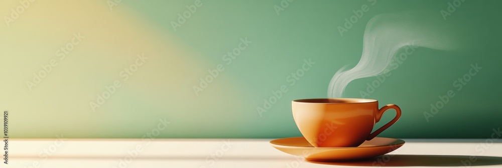 Poster A beautifully crafted cup of tea releases smooth, curling steam, creating a calming atmosphere in a well-lit space. Generative AI