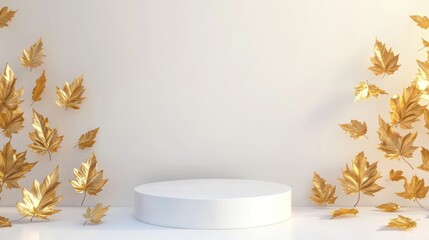 Golden Autumn Leaves on White Background