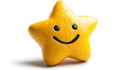 Cheerful yellow star with a happy face, isolated and shiny, evoking playful energy and joy in a toy form for kids