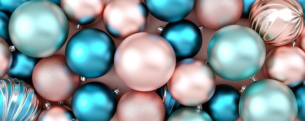 Colorful decorative spheres in shades of blue and pink on a soft background.