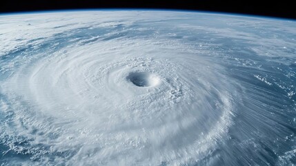 Powerful hurricane swirling over the ocean, dramatic aerial view.