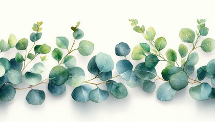 Watercolor painting of eucalyptus leaves. Perfect for adding a touch of nature to your designs.