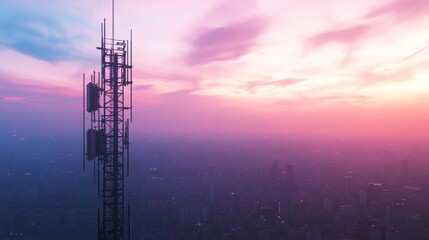 Cell Tower Against Sunset Skyline