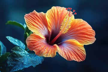 A single hibiscus flower with water droplets. This image is perfect for nature, beauty, and tropical themes.