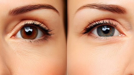 Fototapeta premium Capture a detailed close-up of facial features like eyes and mouth before and after a facelift to show improvements in skin smoothness