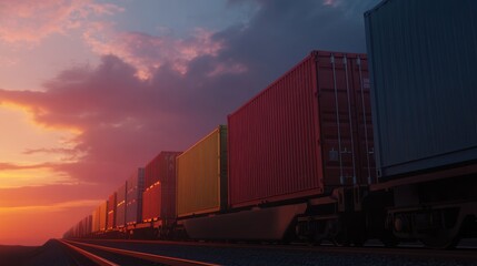 Cargo Train at Sunset