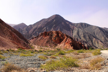 Shadows cast during sunset over the Seven Colors Hill in Purmamarca, Jujuy, Argentina.