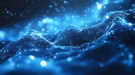 Abstract blue particle wave on a dark background.