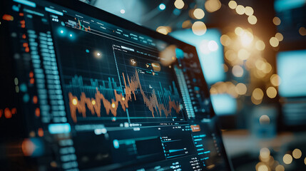 Fototapeta premium A computer monitor displays a graph of stock prices