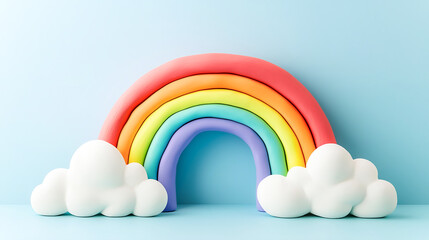 粘土細工風のメルヘンチックな虹と雲の3Dイラスト