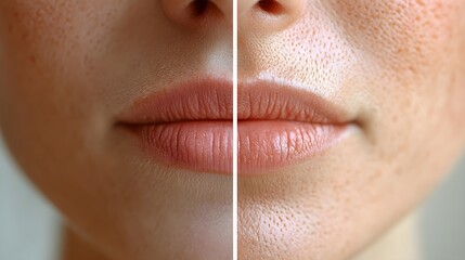 Obraz premium Infographic on the science behind mouth wrinkles, showing causes like collagen loss, with before-and-after examples after wrinkle treatments for smoother skin