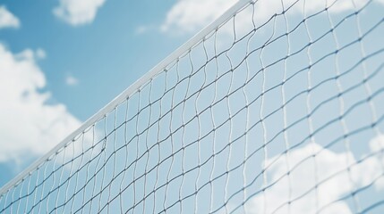 A volleyball net's nylon mesh, outdoor setting with gentle breeze, Fresh style