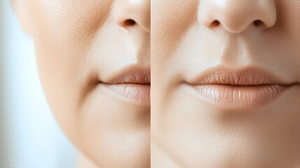 Infographic explaining the science of mouth wrinkle formation, featuring real-life before-and-after images to show treatment effectiveness, Realistic, Sharp Details