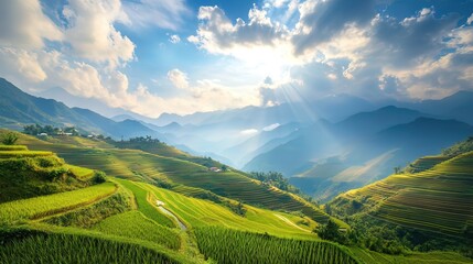 Fototapeta premium Rice Terraces in the Mountains of Vietnam