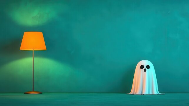 Paranormal ghost hunting scene flat design side view horror theme 3D render.