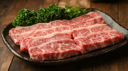 Fototapeta premium Authentic Japanese Wagyu beef served on a traditional platter