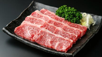 Authentic Japanese Wagyu beef served on a traditional platter