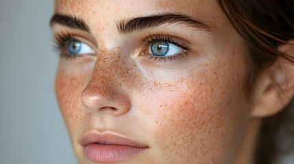 Fototapeta premium Detailed close-up of a woman's face, showing dark melasma spots before a chemical peel, and the post-treatment even complexion with minimal discoloration
