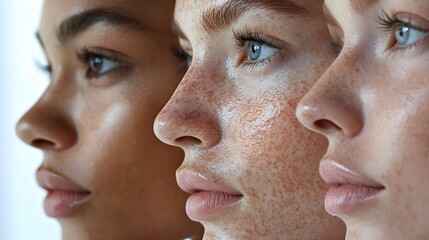 Obraz premium Visual timeline of melasma fading after laser treatment, showcasing the effectiveness from first to last session, clear and even skin tone, Realistic, Bright Lighting