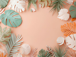 A colorful arrangement of paper leaves and flowers in a frame