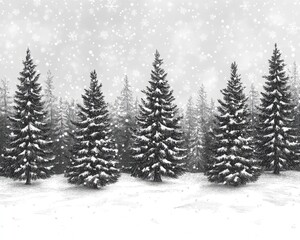 Obraz premium Snowy forest with tall trees. Perfect for winter or holiday designs, greeting cards, and social media posts.