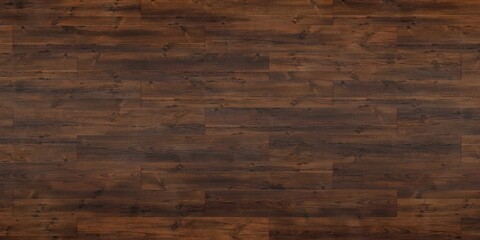Wooden floor with a dark brown finish. The wood planks have a natural grain pattern and are arranged in a staggered formation. Abstract wooden parquet texture, background, wallpaper