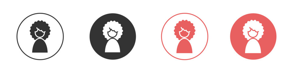 afro-american woman or girl icon Flat set in black and white color