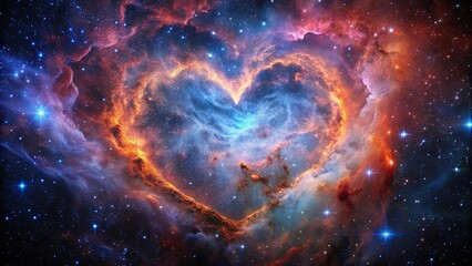 Cosmic Heartbeat A celestial nebula shaped like a heart, pulsing with vibrant colors and celestial dust.