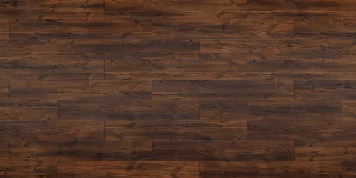 Fototapeta Wooden floor with a dark brown finish. The wood planks have a natural grain pattern and are arranged in a staggered formation. Abstract wooden parquet texture, background, wallpaper