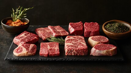 Butcher showcasing Wagyu cuts, emphasizing marbling and quality