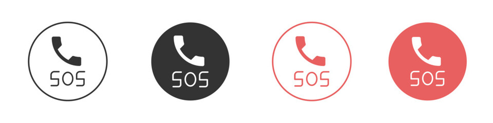 SOS Emergency icon Flat set in black and white color