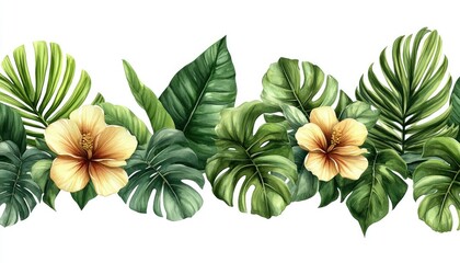 Fototapeta premium Watercolor painting of tropical leaves. Perfect for adding a touch of nature to any project.