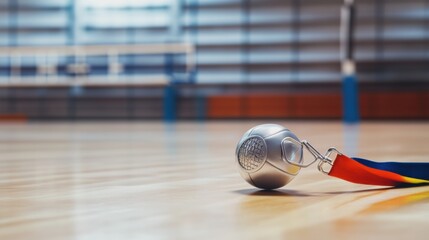 Obraz premium A volleyball court's boundary lines with a focus on the painted lines and net shadow, outdoor beach setting with late afternoon sun, Relaxed style