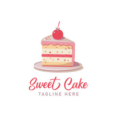 vanilla Cake bakery shop logo design vector template. Sweet cake icon based logo design editable vector file. cup cake, slice cake, pasty, birthday cake